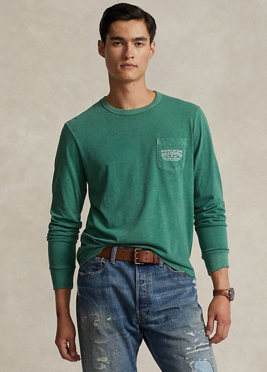 Лонгслів Ralph Lauren напис зелений кежуали бавовна