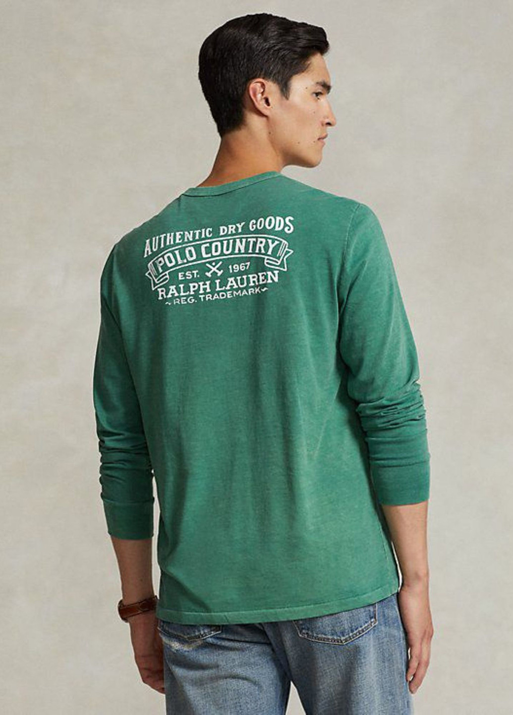 Лонгслів Ralph Lauren напис зелений кежуали бавовна