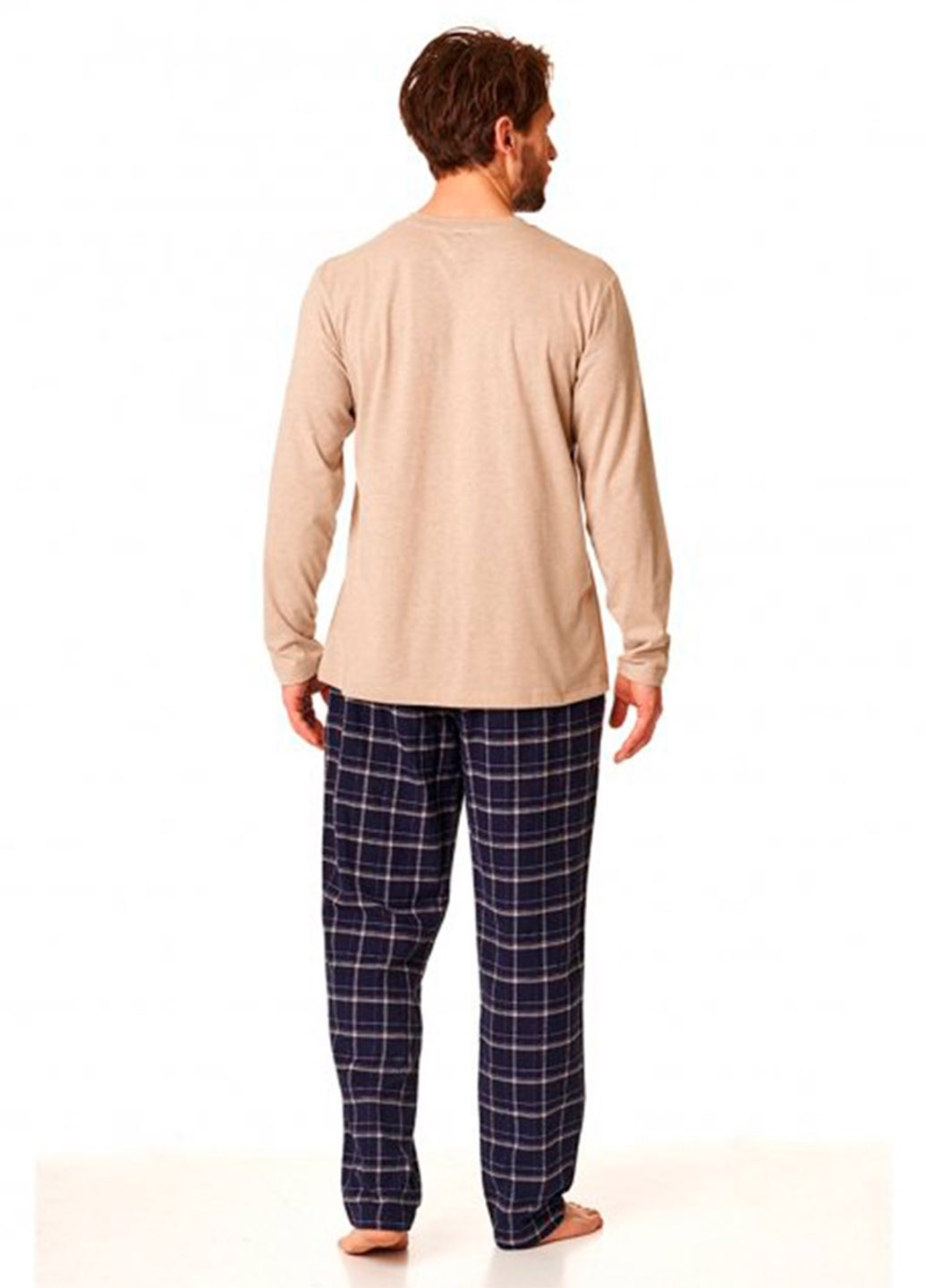 Піжама (лонгслів, штани) Key лонгслив + брюки клітинка комбінована домашня фланель, трикотаж, бавовна