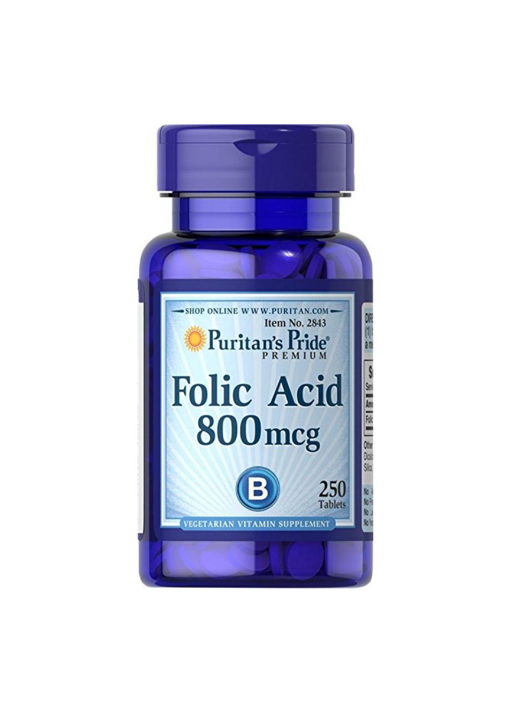 Фолиевая кислота для сердечно-сосудистой и нервной системы Folic Acid 800mcg - 250tabs Puritans Pride (254792146)