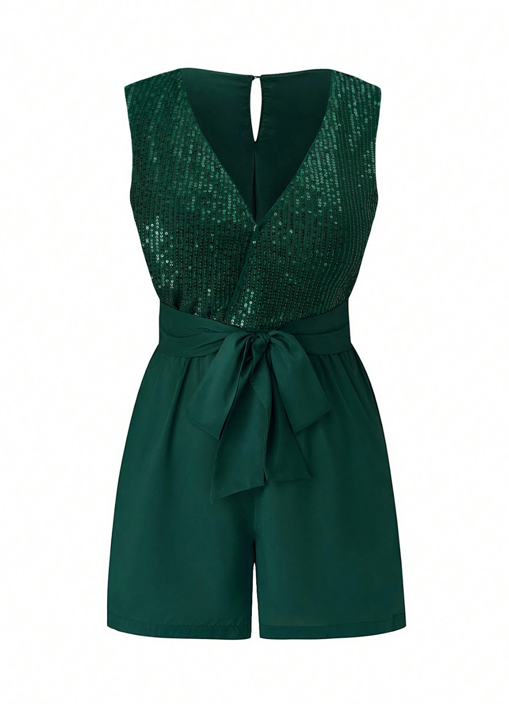 Комбинезон SHEIN комбинезон-шорты однотонный темно-зелёный праздничный полиэстер