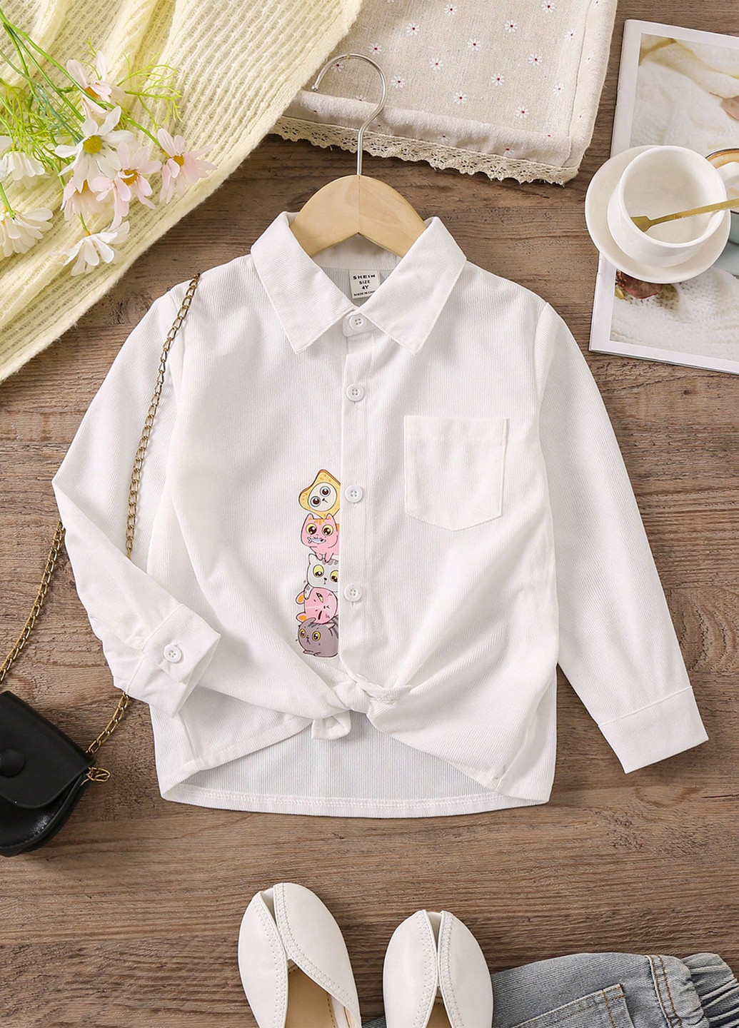 Белая кэжуал рубашка кошки SHEIN
