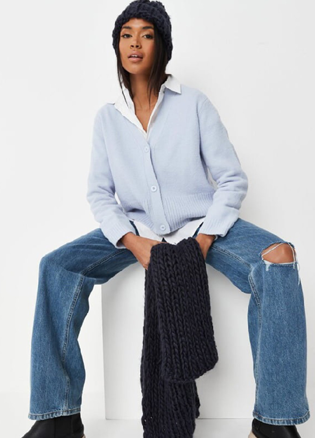 Синій зимній комплект (шапка, шарф) Missguided