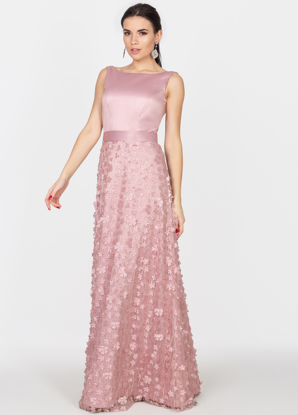 Розовое вечернее платье а-силуэт Seam однотонное