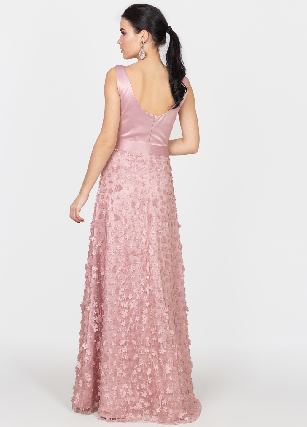 Розовое вечернее платье а-силуэт Seam однотонное