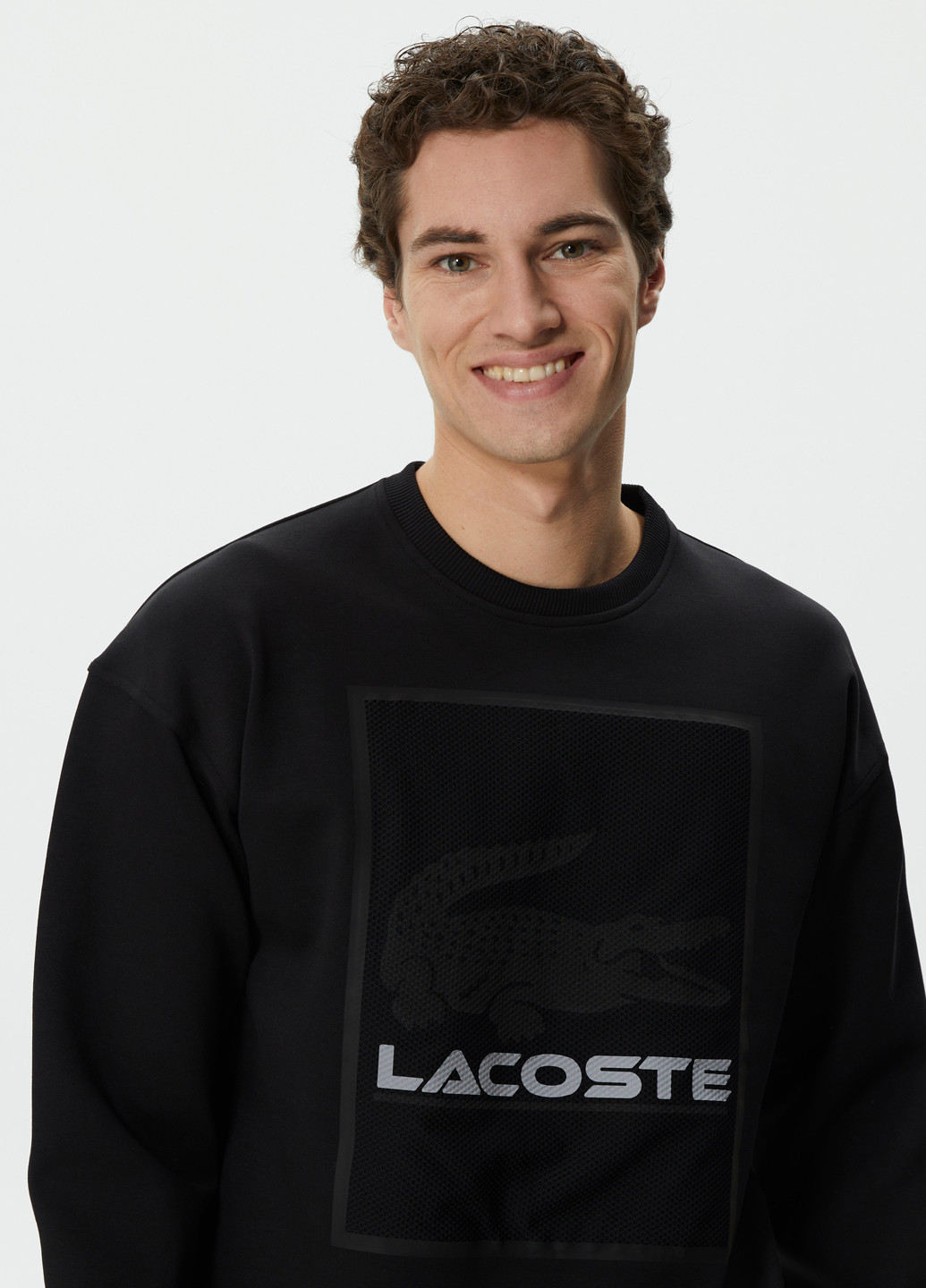Свитшот Lacoste - Прямой крой логотип черный спортивный, кэжуал хлопок - (276525901)