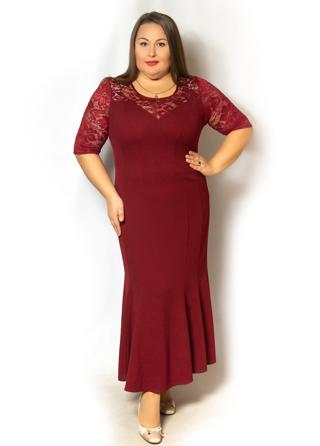 Бордовое коктейльное платье футляр LibeAmore