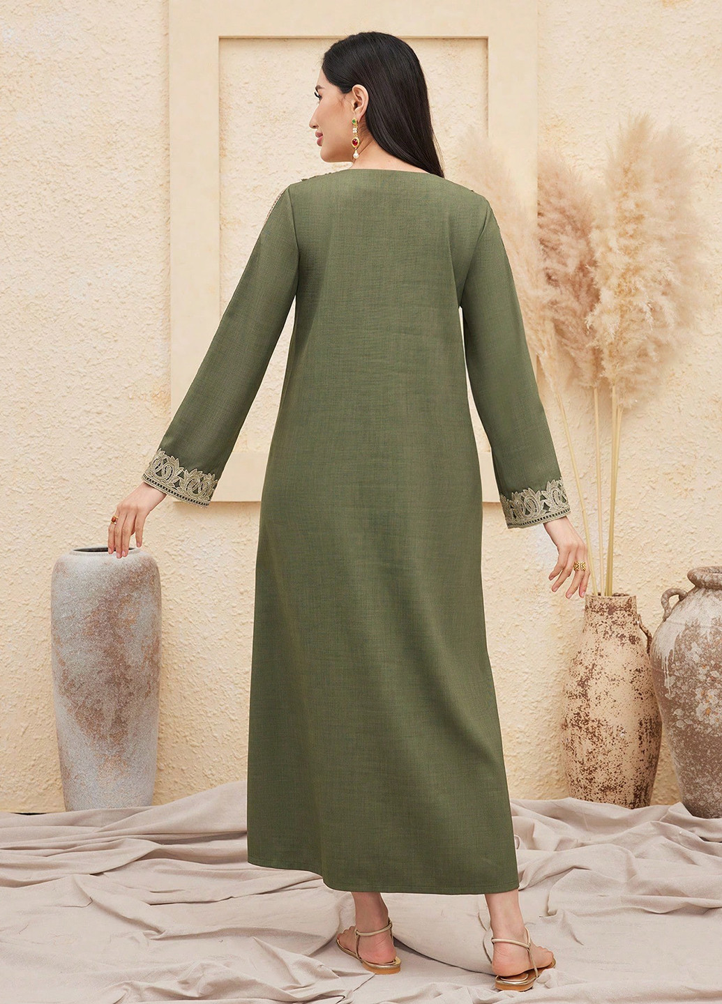 Оливковое (хаки) кэжуал, праздничный платье SHEIN однотонное