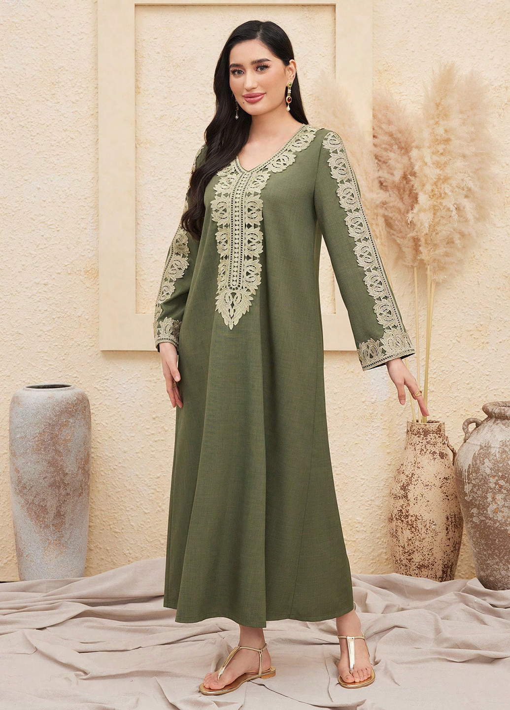 Оливковое (хаки) кэжуал, праздничный платье SHEIN однотонное