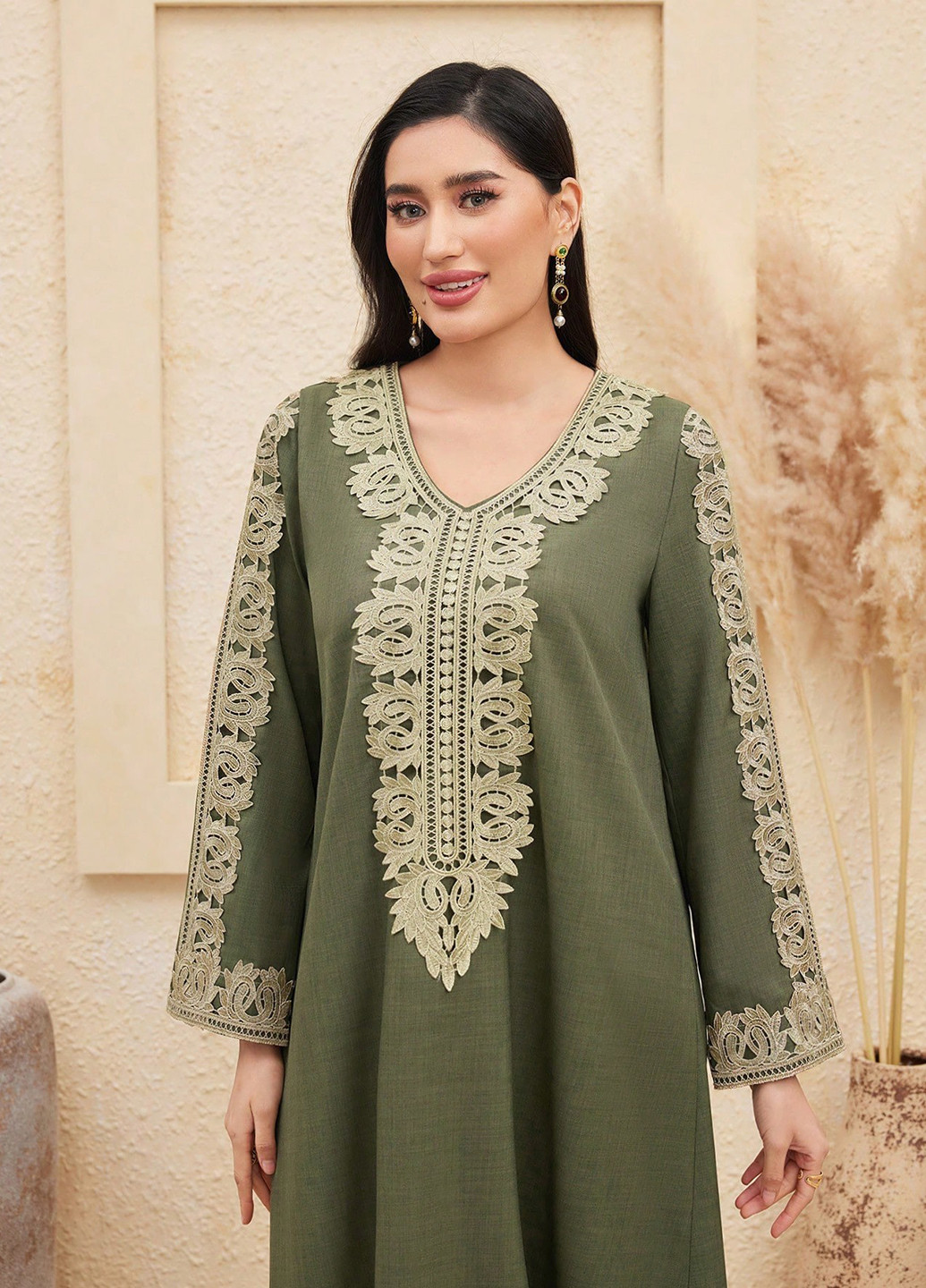 Оливковое (хаки) кэжуал, праздничный платье SHEIN однотонное