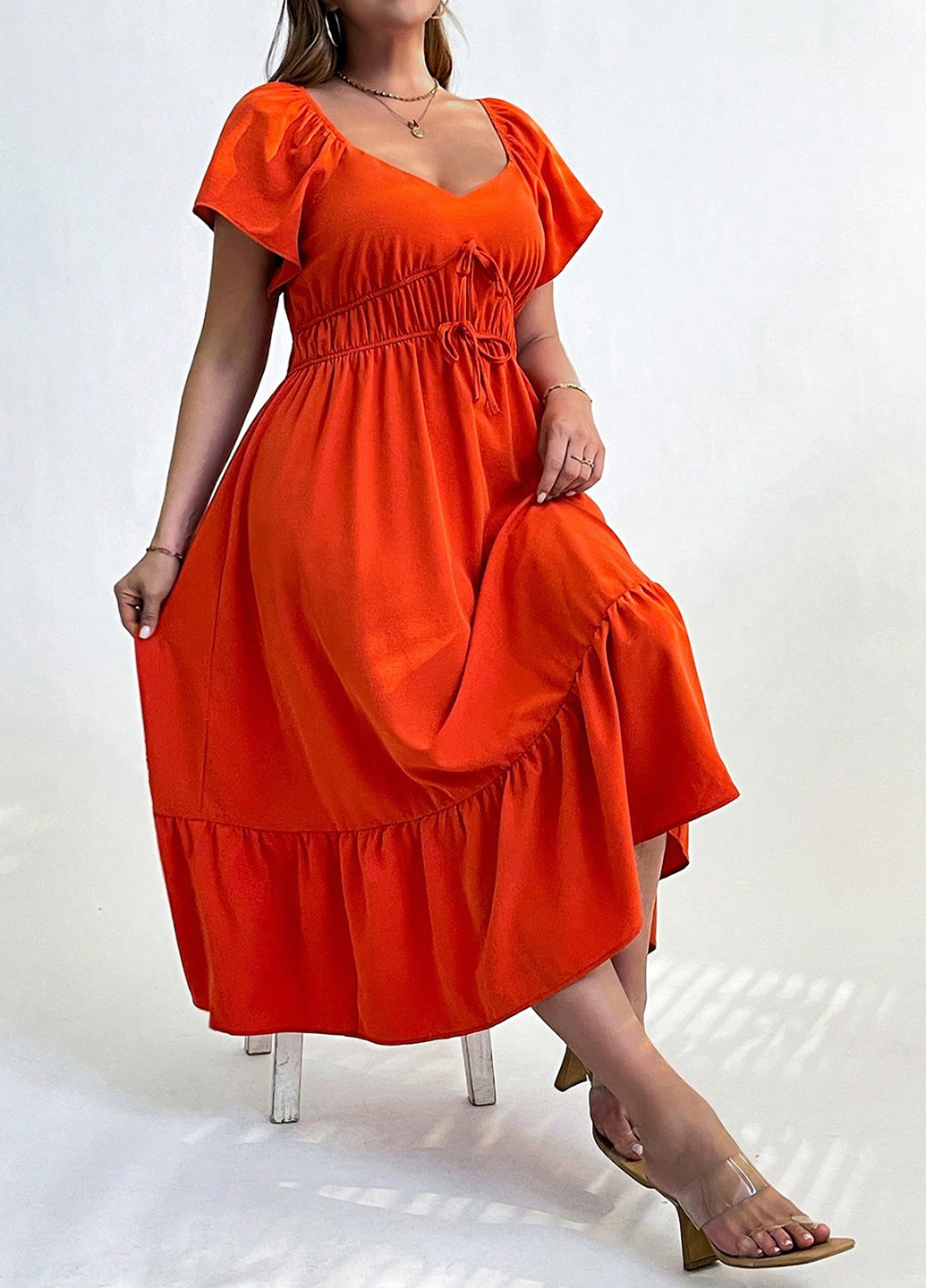 Оранжевое кэжуал платье а-силуэт SHEIN однотонное