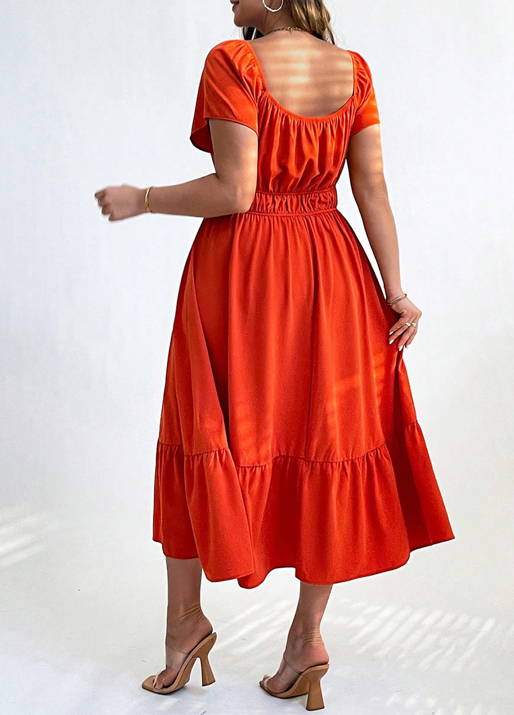 Оранжевое кэжуал платье а-силуэт SHEIN однотонное