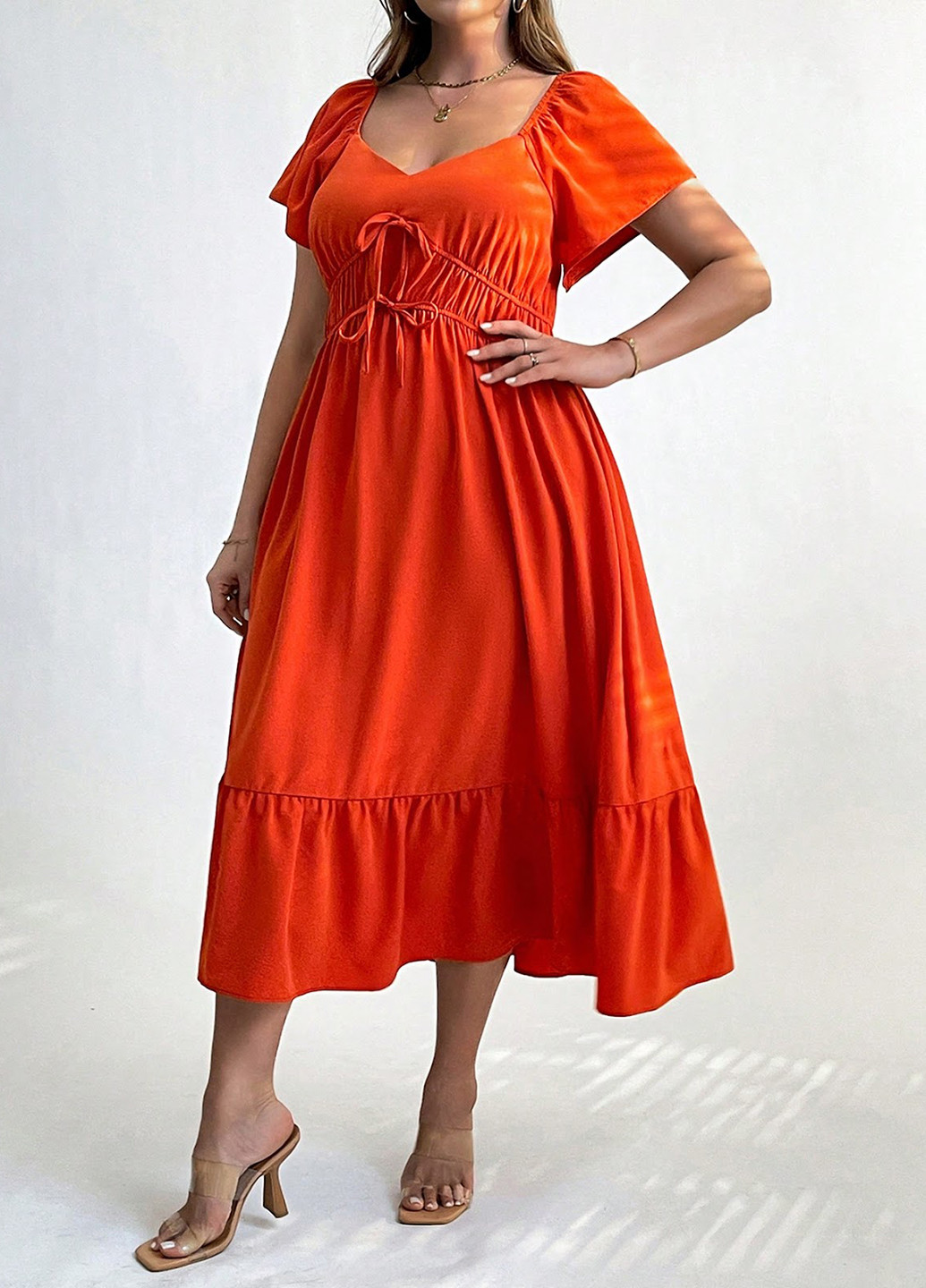 Оранжевое кэжуал платье а-силуэт SHEIN однотонное