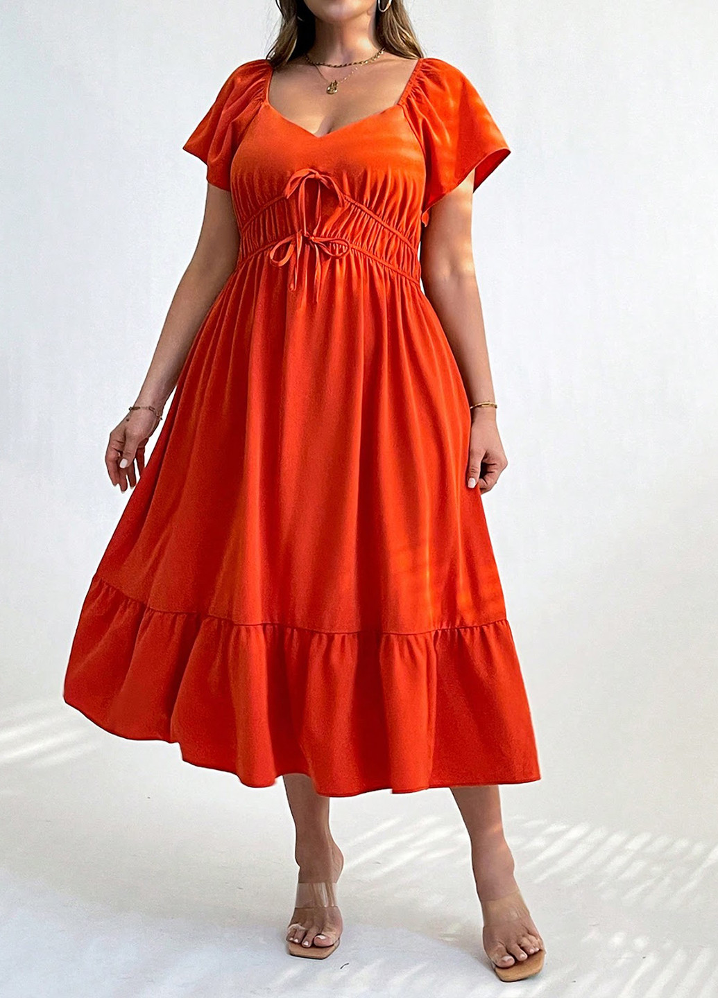 Оранжевое кэжуал платье а-силуэт SHEIN однотонное