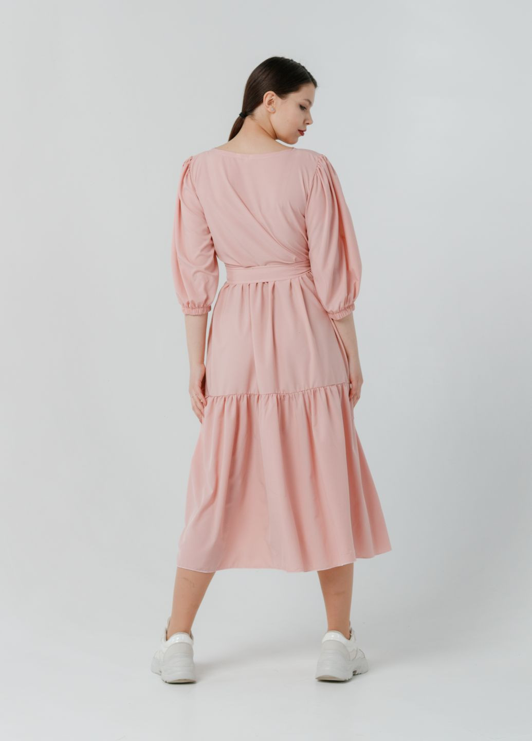 Розовое кэжуал платье so-78295-pnk клеш Alpama однотонное