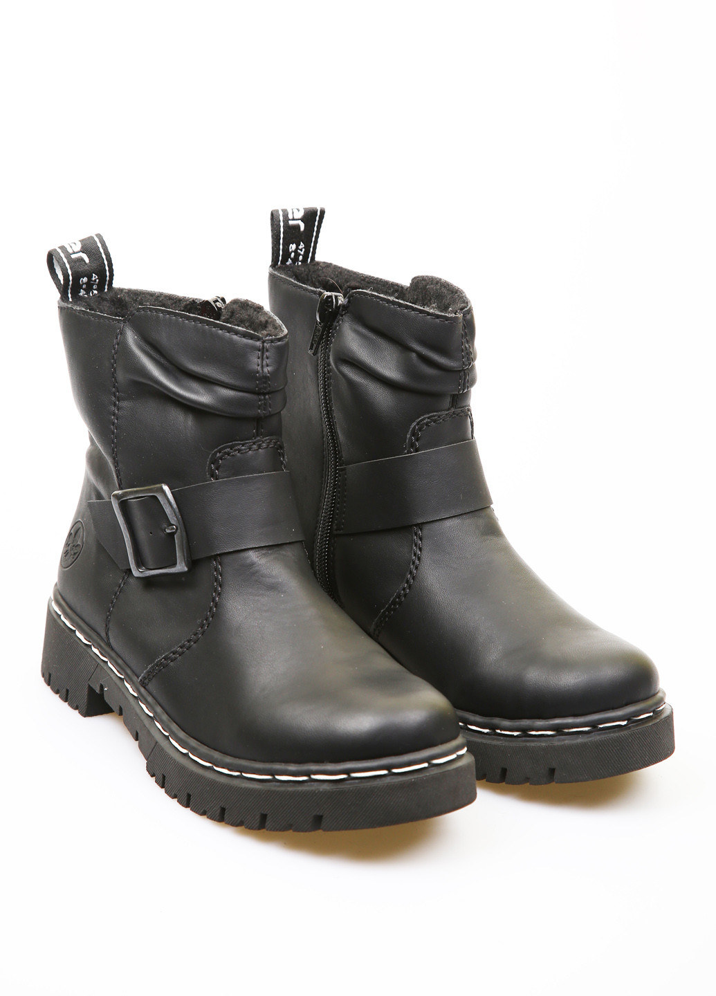 Зимние ботинки чопперы Rieker с тиснением, с логотипом, с пряжкой из искусственной кожи