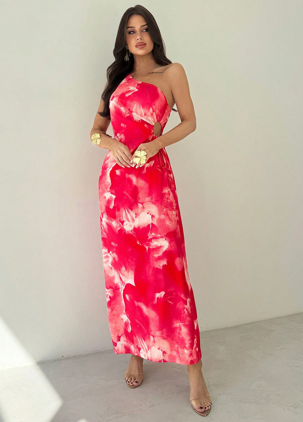 Червона кежуал сукня силуетна, на одне плече SHEIN тай-дай