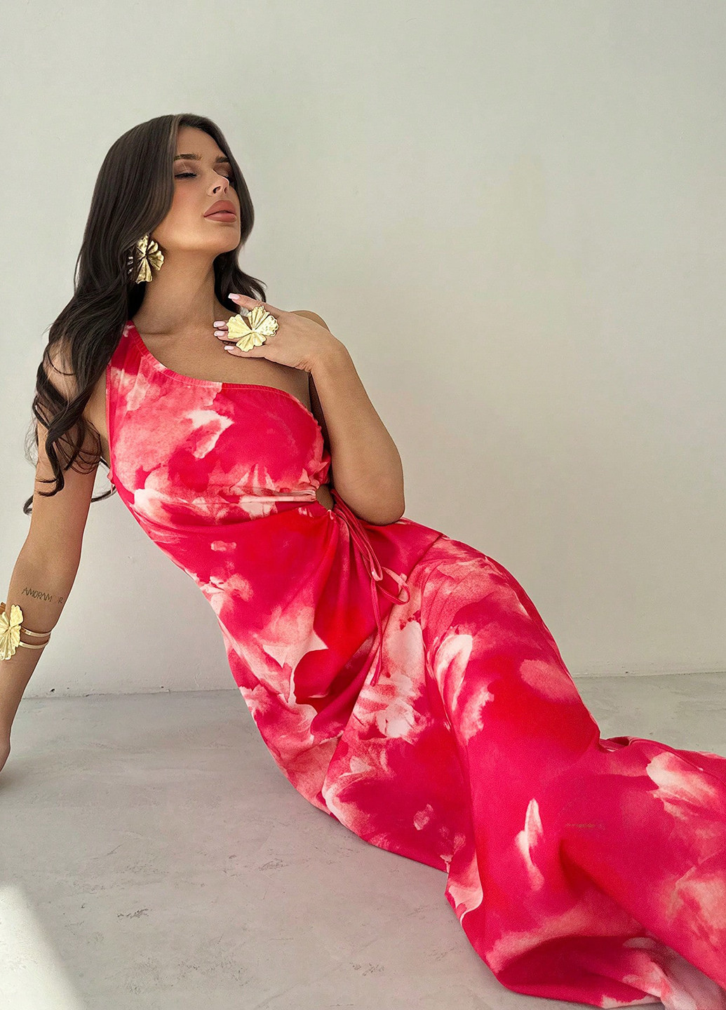 Червона кежуал сукня силуетна, на одне плече SHEIN тай-дай