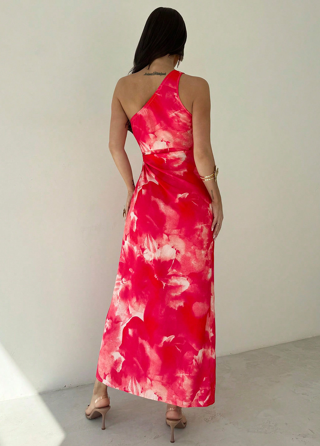 Червона кежуал сукня силуетна, на одне плече SHEIN тай-дай