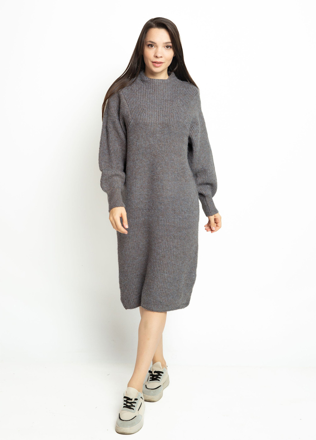 Серо-бежевое кэжуал платье платье-свитер Time of Style меланжевое