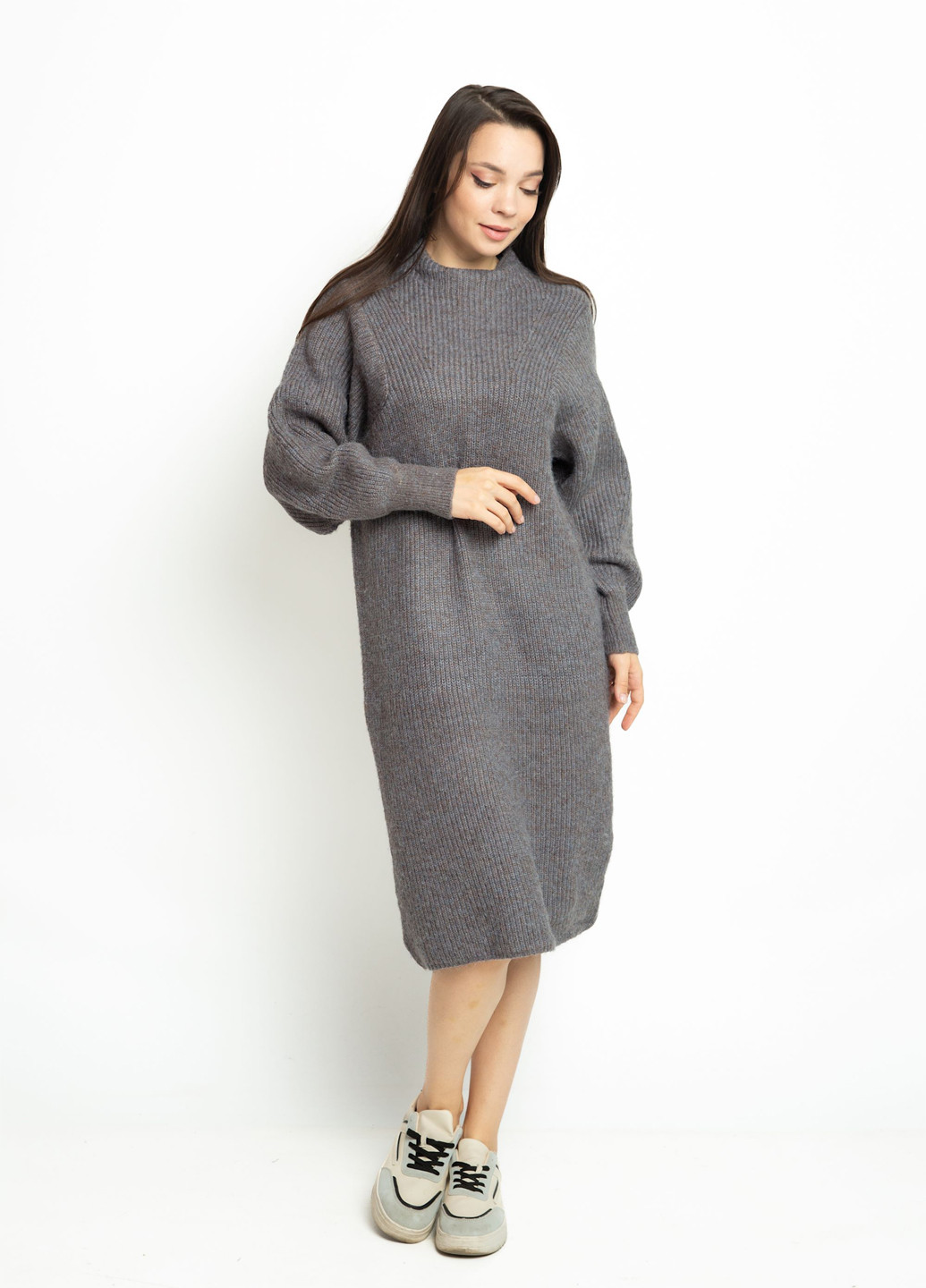 Серо-бежевое кэжуал платье платье-свитер Time of Style меланжевое