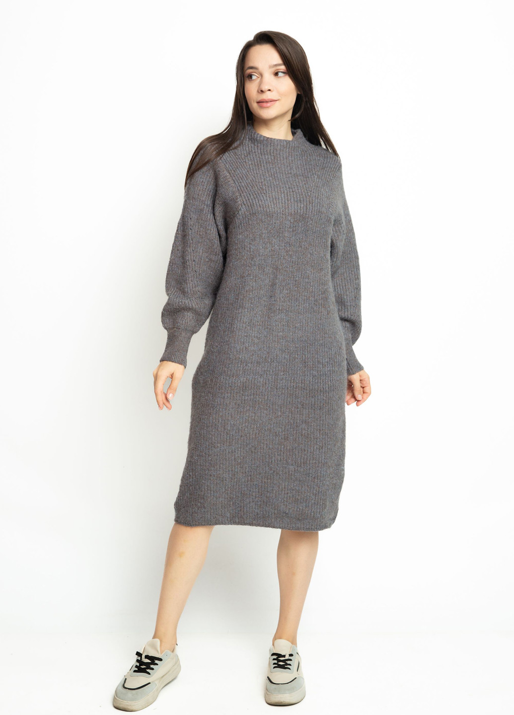 Серо-бежевое кэжуал платье платье-свитер Time of Style меланжевое
