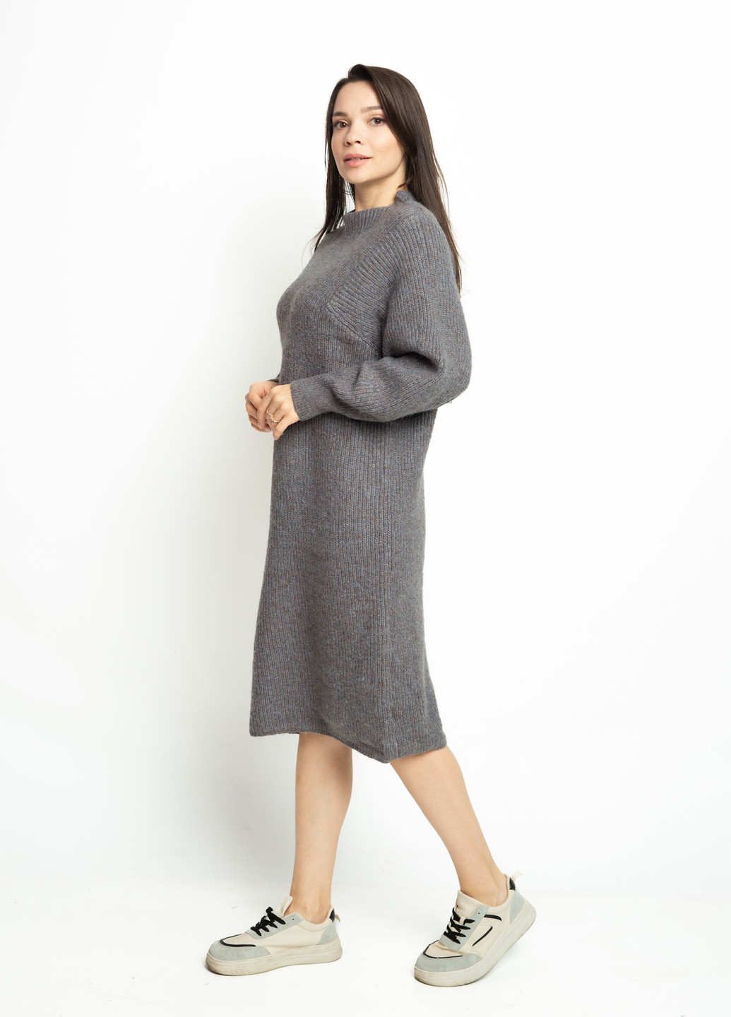 Серо-бежевое кэжуал платье платье-свитер Time of Style меланжевое