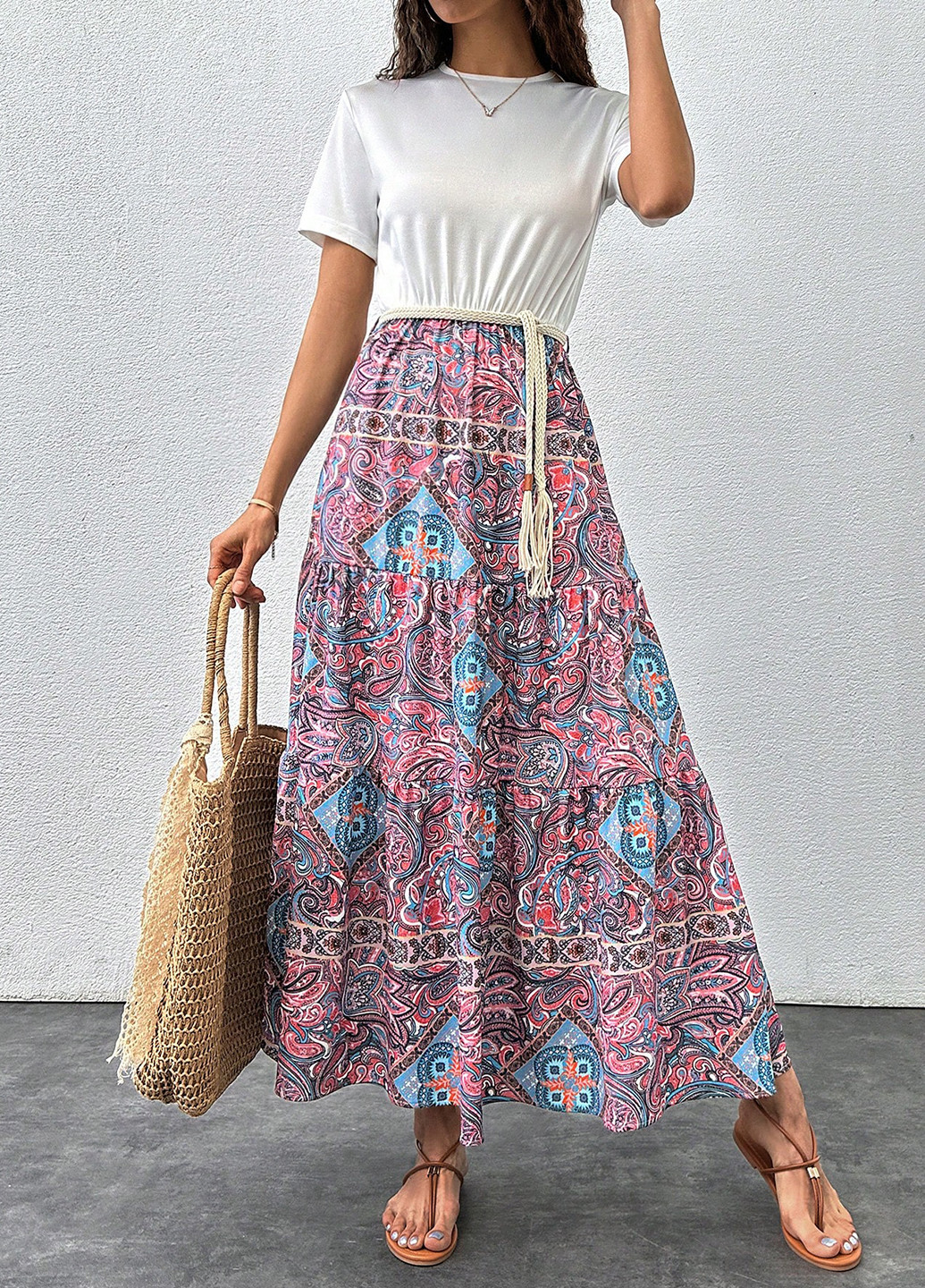 Комбинированное кэжуал платье платье-футболка SHEIN колор блок