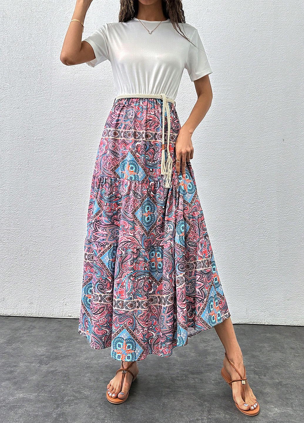 Комбинированное кэжуал платье платье-футболка SHEIN колор блок