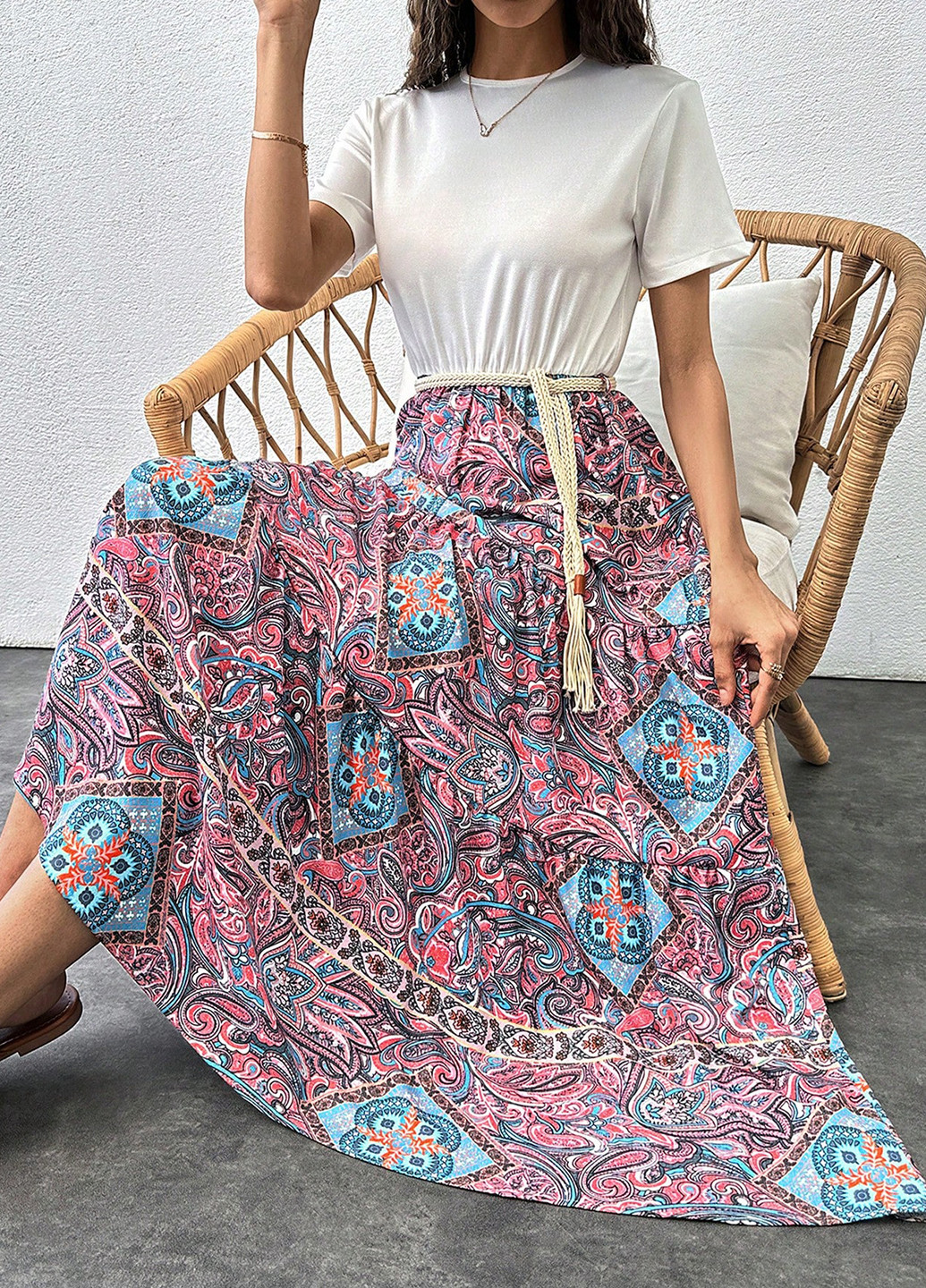 Комбинированное кэжуал платье платье-футболка SHEIN колор блок