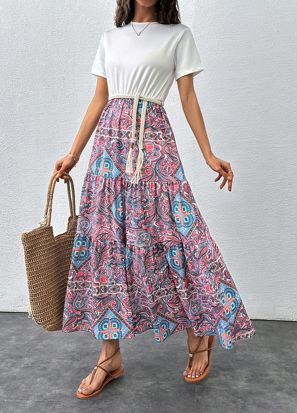 Комбинированное кэжуал платье платье-футболка SHEIN колор блок