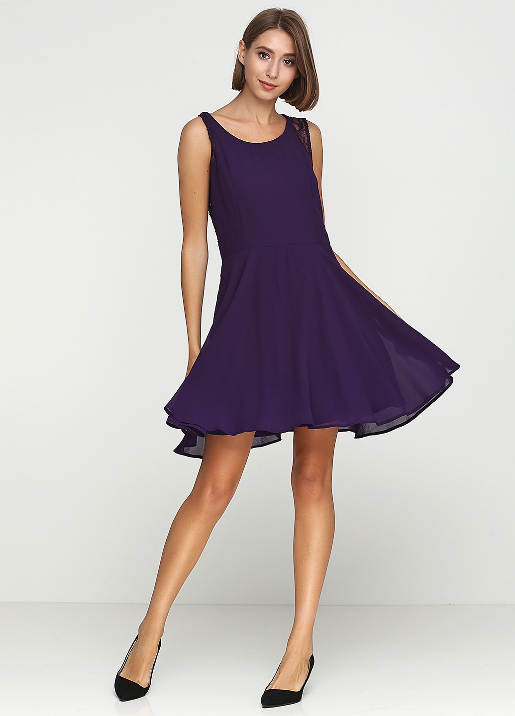 Фиолетовое кэжуал платье с коротким рукавом Mark однотонное