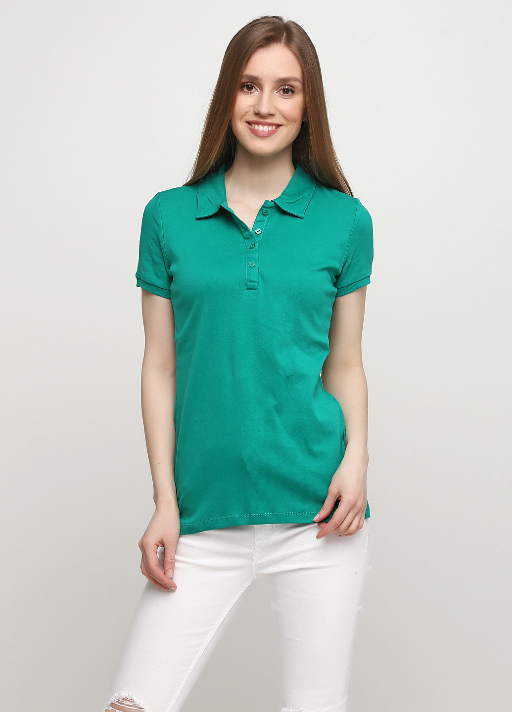 Зеленая женская футболка-поло C&A однотонная