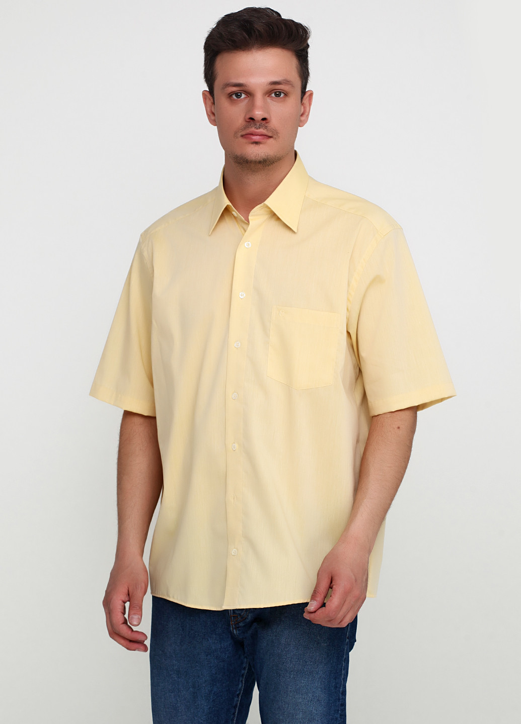 Светло-бежевая кэжуал рубашка однотонная Casa Moda с коротким рукавом