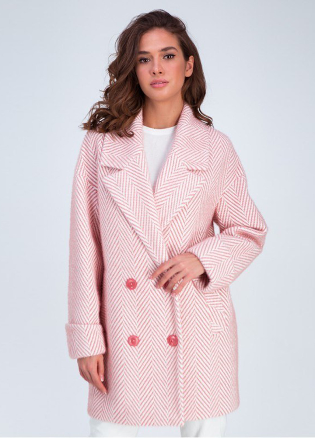 Світло-рожеве демісезонне Пальто двобортне Шикарные меха