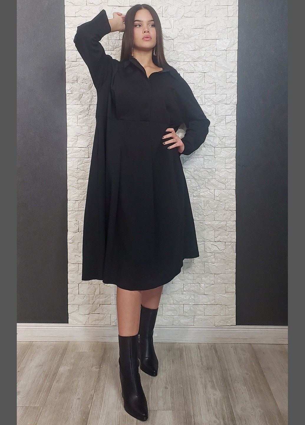 Черное кэжуал платье а-силуэт, оверсайз di classe однотонное