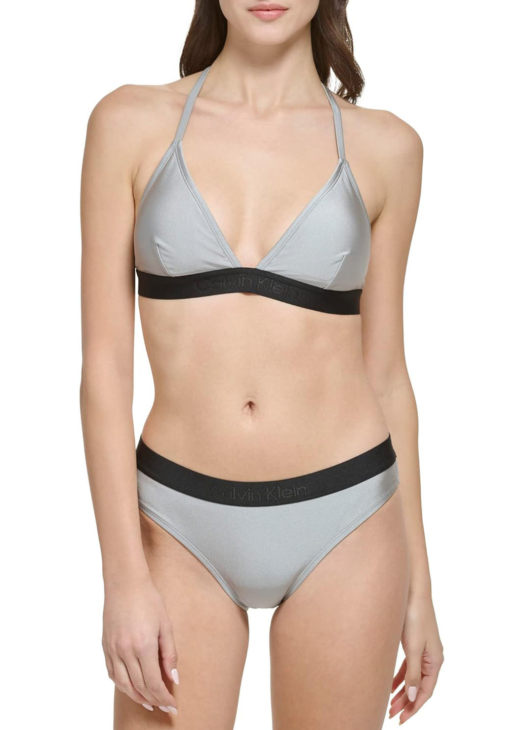 Серый летний купальник (лиф, трусики) раздельный, бикини Calvin Klein