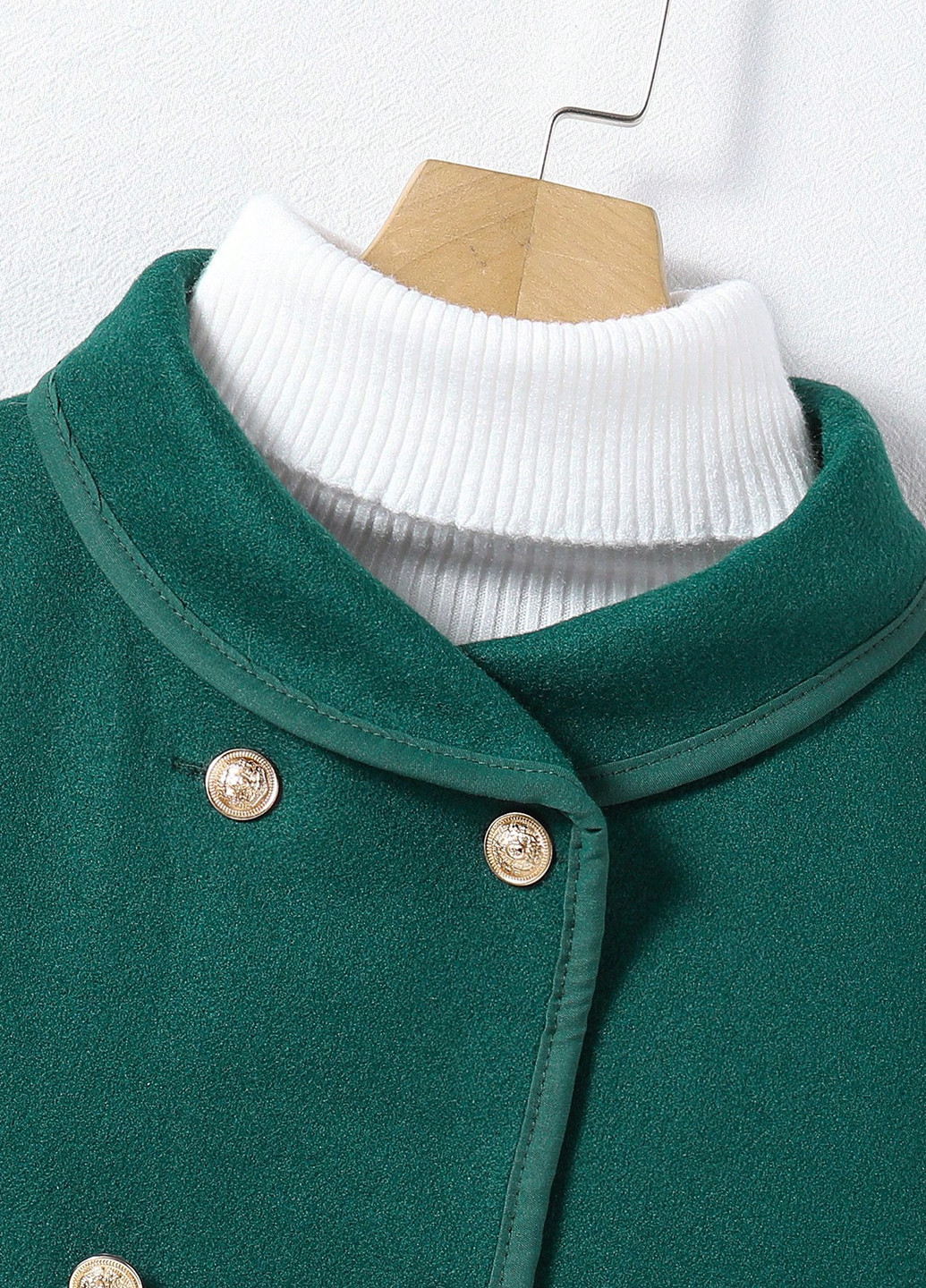 Темно-зеленое демисезонное Пальто двубортное SHEIN