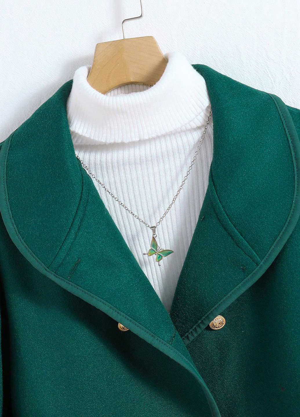 Темно-зеленое демисезонное Пальто двубортное SHEIN