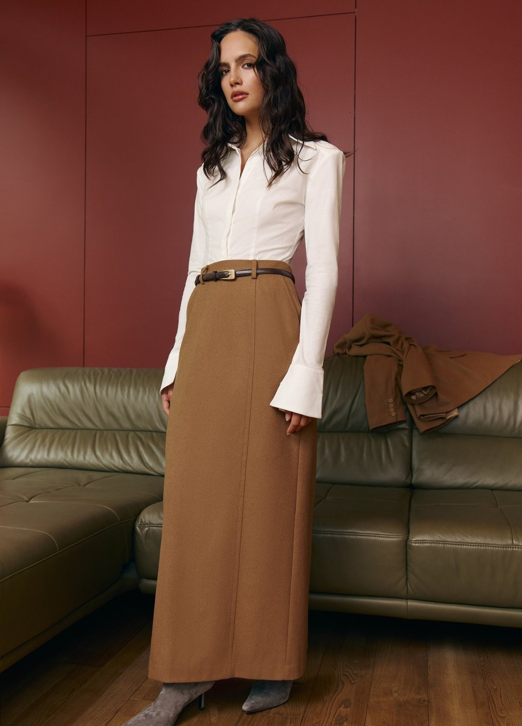 Светло-коричневая кэжуал однотонная юбка Gepur карандаш