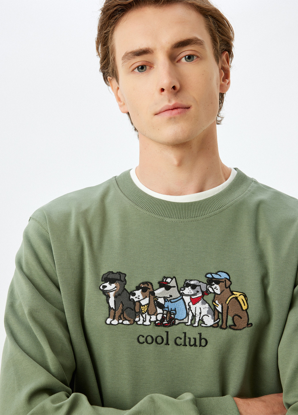 Хакі світшот KOTON однотонний вишивка (307491718)