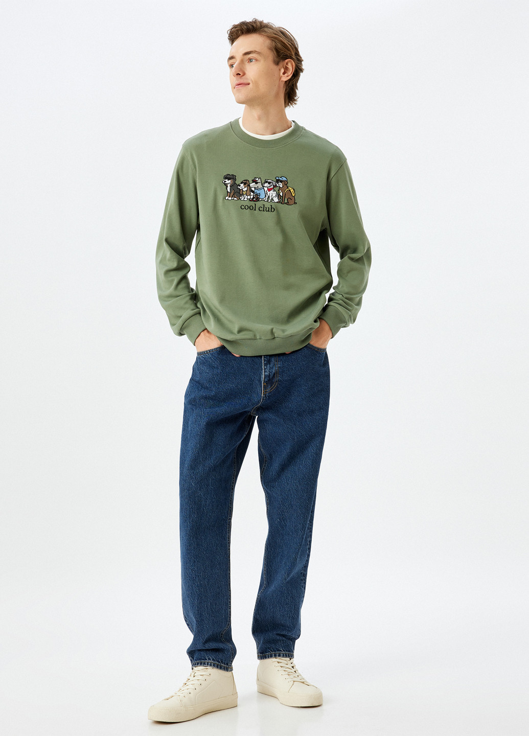 Хакі світшот KOTON однотонний вишивка (307491718)