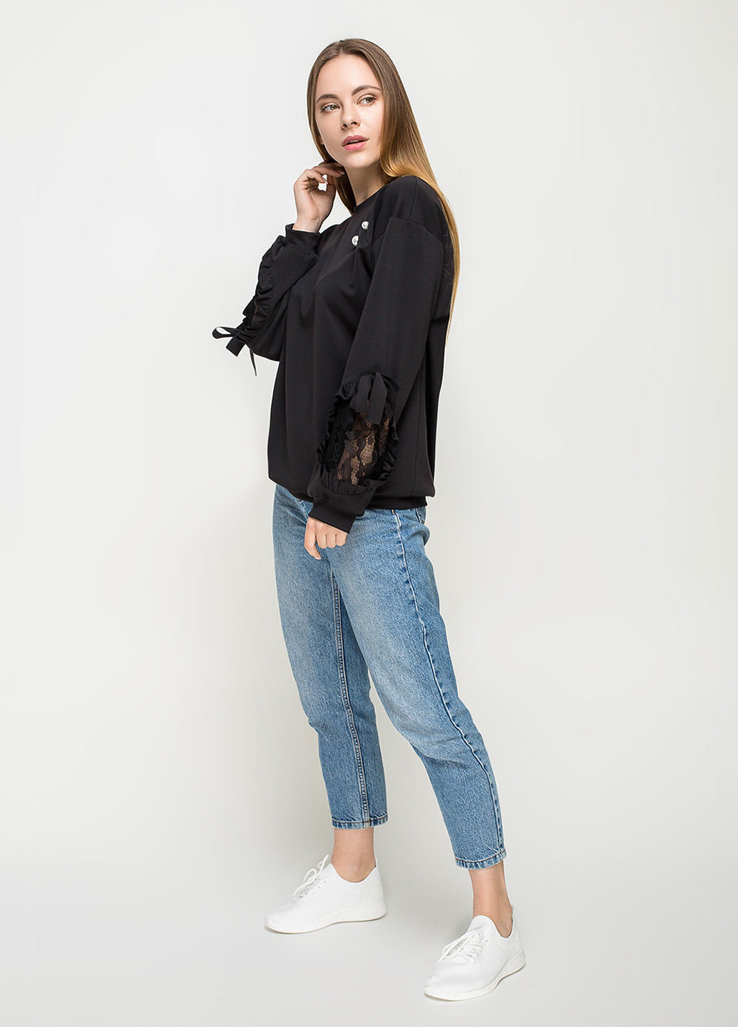 Чорний світшоти Chivas однотонний бант, намистини, мереживо, рюші (206742475)