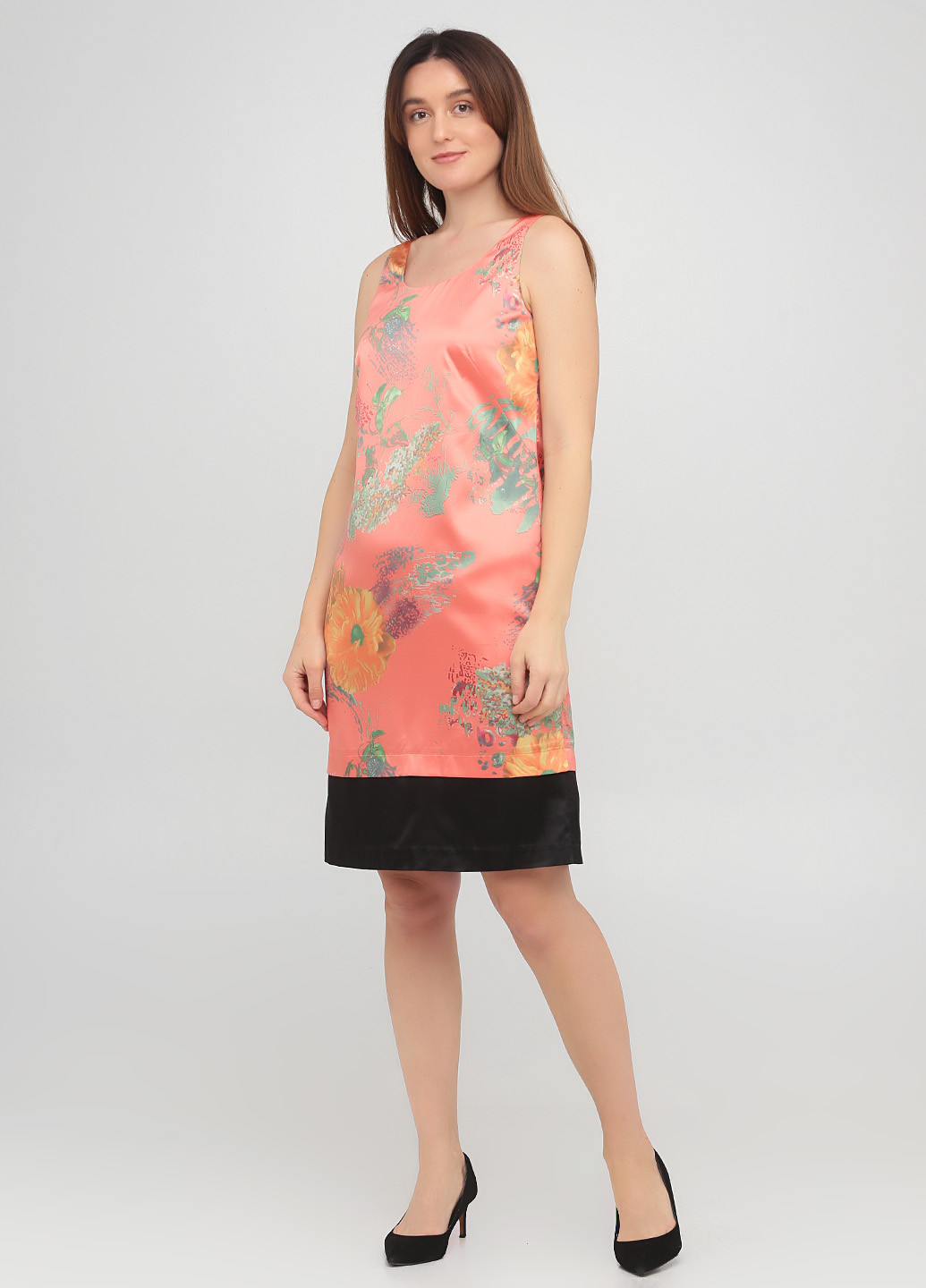 Коралловое кэжуал платье а-силуэт The J. Peterman Company с цветочным принтом