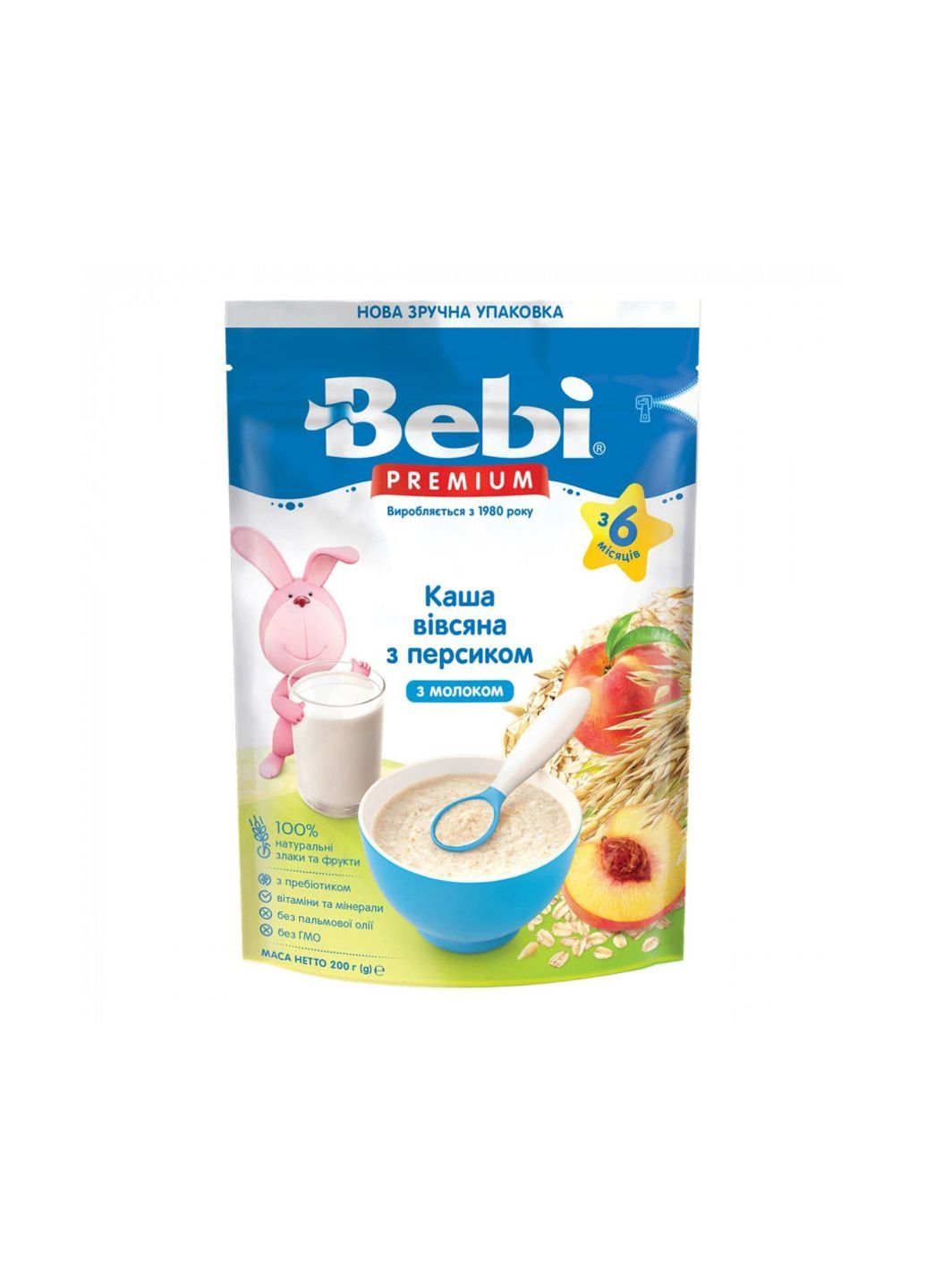 Дитяча каша Premium молочна вівсяна із персиком +6 міс. 200 г (1105056) Bebi (254084565)