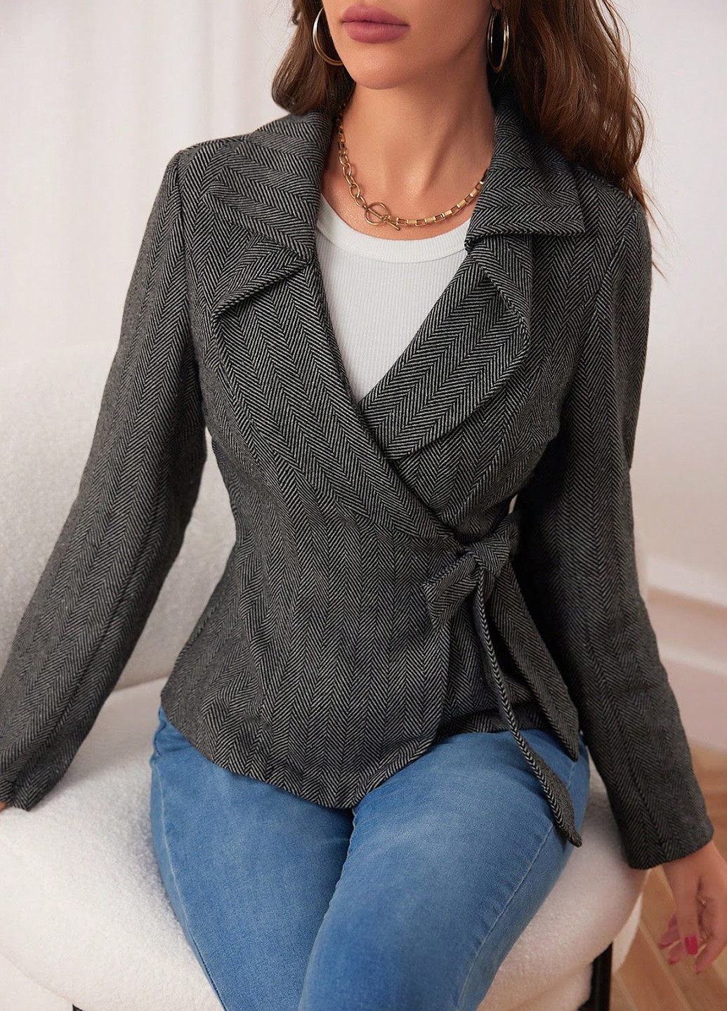 Темно-сіре Кежуал напівпальто SHEIN геометричне