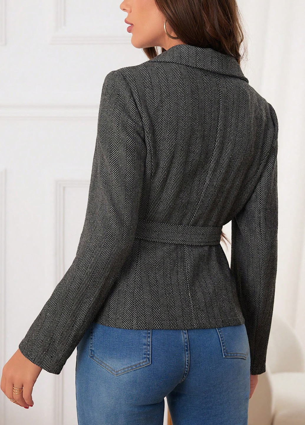 Темно-сіре Кежуал напівпальто SHEIN геометричне