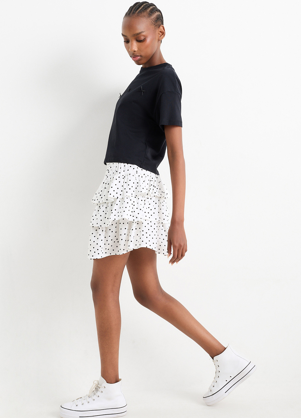 Белая кэжуал в горошек юбка C&A