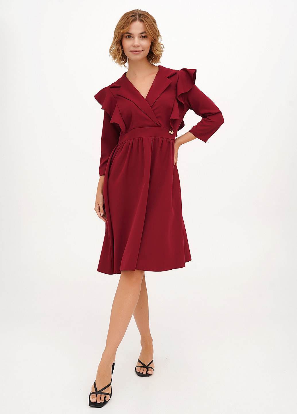 Бордовое кэжуал платье клеш Vicolo однотонное