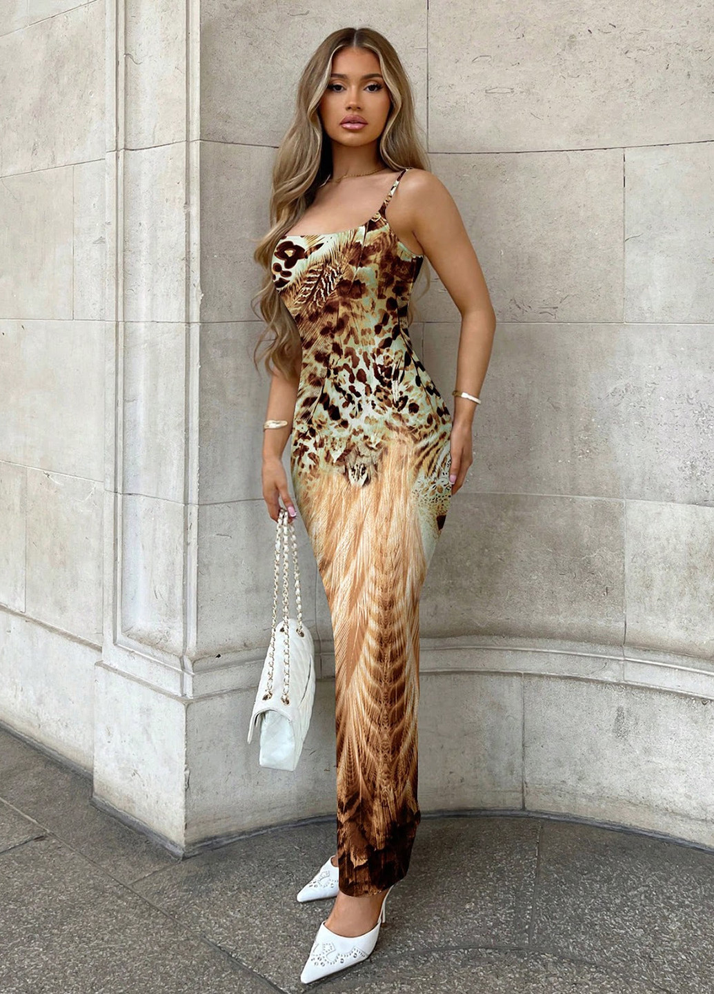 Комбінована кежуал сукня силуетна, з відкритою спиною SHEIN леопардовий